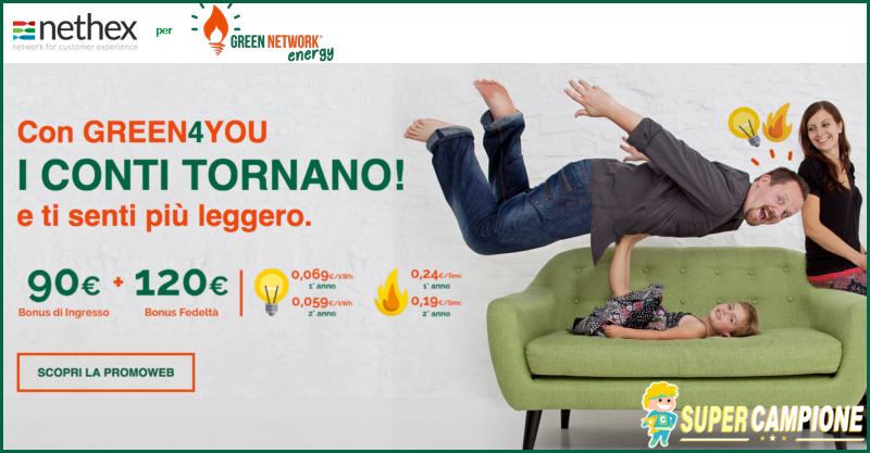 Green Network: offerta luce e gas bonus 90€