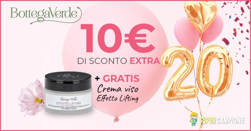 Bottega Verde: ricevi buono 10€ + crema lifiting omaggio